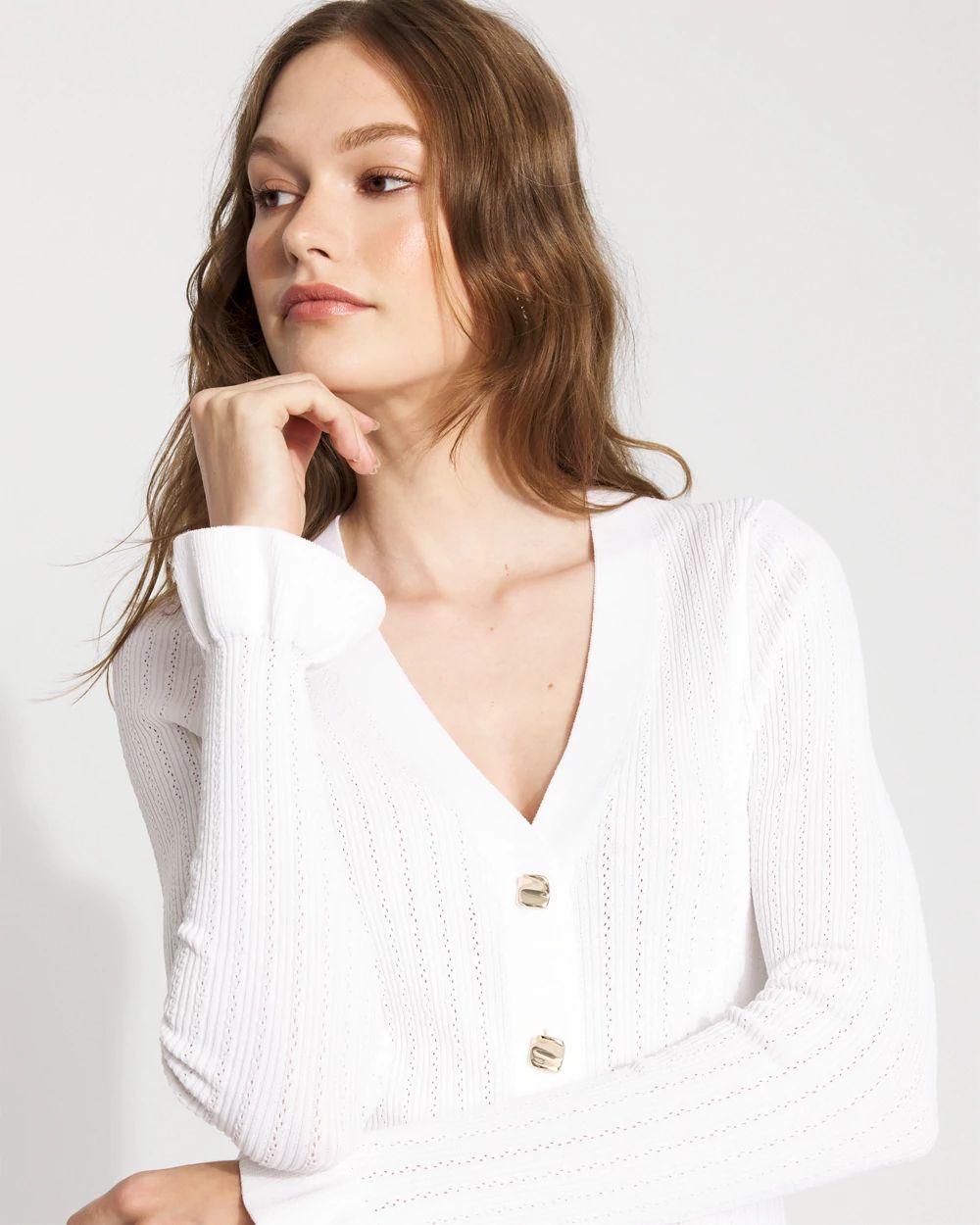 Bell Sleeve Peplum Cardigan Sweater | White House Black Market